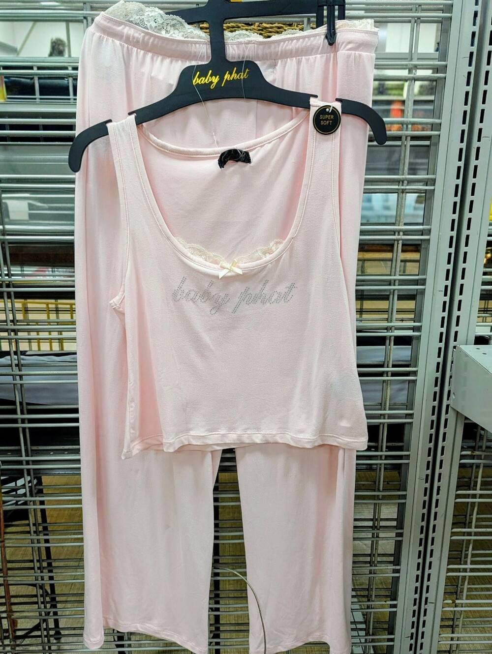 New 2pc Baby Phat Pink Lace Trim Bling Pajama Set LARGE